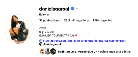 Perfil de Instagram verificado de Daniela Garsal