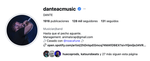 Perfil de Instagram verificado de Dante