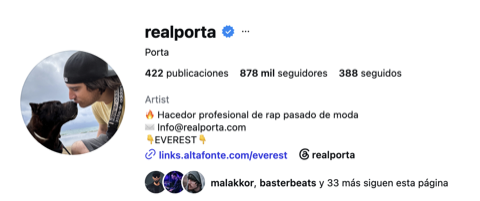 Perfil de Instagram verificado de Porta