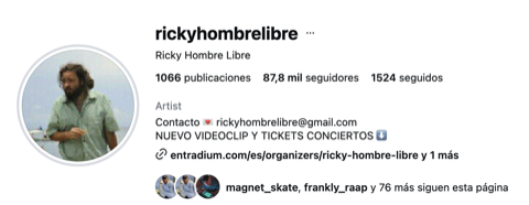 Perfil de Instagram verificado de Ricky Hombre Libre