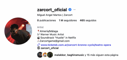 Perfil de Instagram verificado de Zarcort