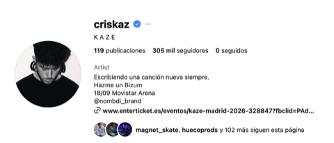Perfil de Instagram verificado de Kaze