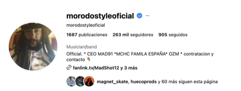 Perfil de Instagram verificado de Morodo