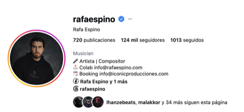 Perfil de Instagram verificado de Rafa Espino