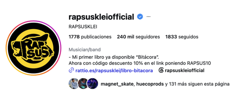 Perfil de Instagram verificado de Rapsusklei