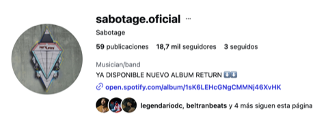 Perfil de Instagram verificado de Sabotage