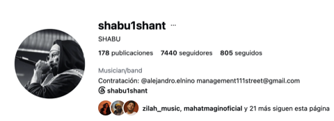 Perfil de Instagram verificado de Shabu