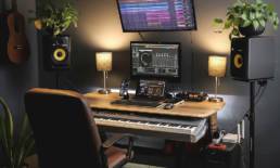 Espacio de producción musical ambientado para inspirar creatividad y romper bloqueos mentales