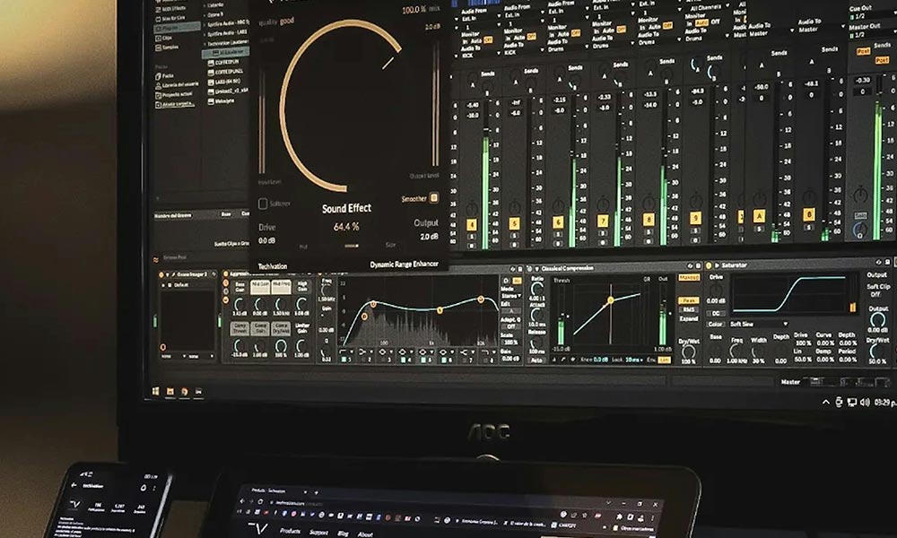 Vista de una mezcla en Ableton Live con compresión paralela aplicada a la batería