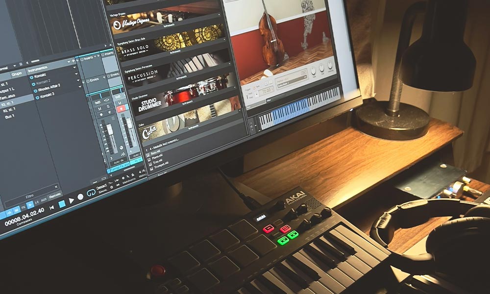 Pantalla de producción musical con elementos personalizados que reflejan el sonido característico de un beatmaker