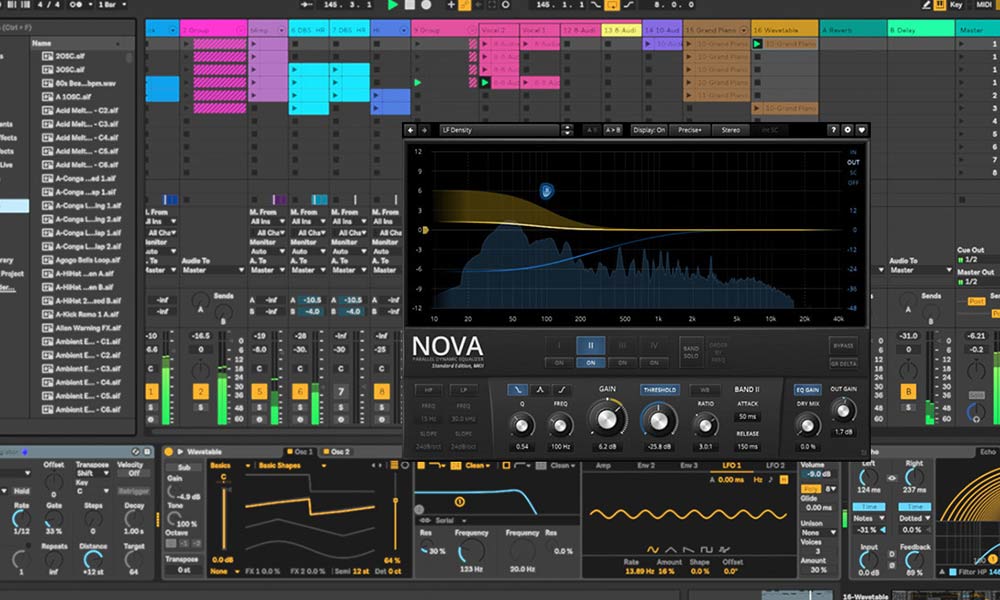 Interfaz de mezcla mostrando una combinación de plugins gratuitos en Ableton Live