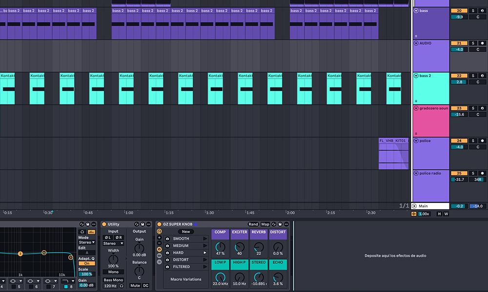 Interfaz de Ableton Live mostrando un rack de efectos optimizado para producción musical