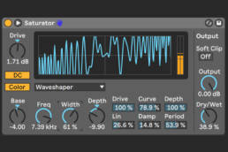 Plugin de saturación en un DAW aportando color y carácter a una mezcla musical