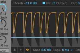 Plugin de compresor en Ableton Live mostrando ajustes de compresión paralela en una sesión de mezcla