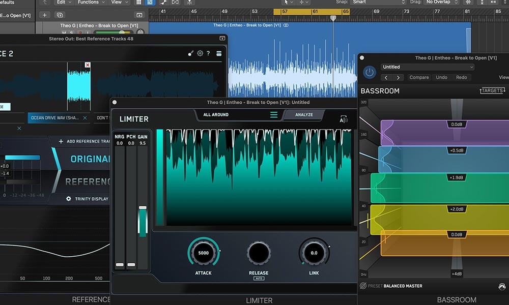Pantalla de mezcla mostrando el proceso final de mastering para una producción musical profesional
